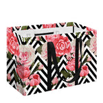 Zigzag Peony And Rose Pattern Print Utility Tote Bag