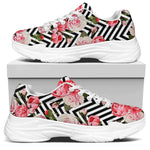 Zigzag Peony And Rose Pattern Print White Chunky Shoes