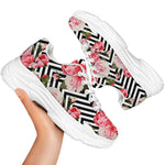 Zigzag Peony And Rose Pattern Print White Chunky Shoes