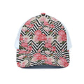 Zigzag Peony And Rose Pattern Print White Mesh Trucker Hat