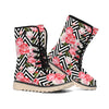 Zigzag Peony And Rose Pattern Print Winter Boots