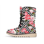 Zigzag Peony And Rose Pattern Print Winter Boots
