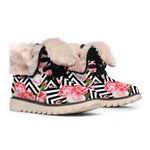 Zigzag Peony And Rose Pattern Print Winter Boots