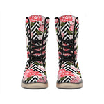 Zigzag Peony And Rose Pattern Print Winter Boots