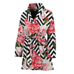 Zigzag Peony And Rose Pattern Print Women's Bathrobe