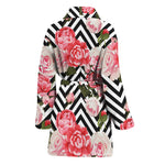 Zigzag Peony And Rose Pattern Print Women's Bathrobe