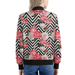 Zigzag Peony And Rose Pattern Print Women's Bomber Jacket