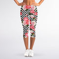 Zigzag Peony And Rose Pattern Print Women's Capri Leggings