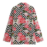 Zigzag Peony And Rose Pattern Print Women's Cotton Blazer