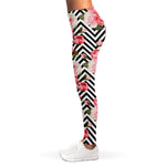 Zigzag Peony And Rose Pattern Print Women's Leggings