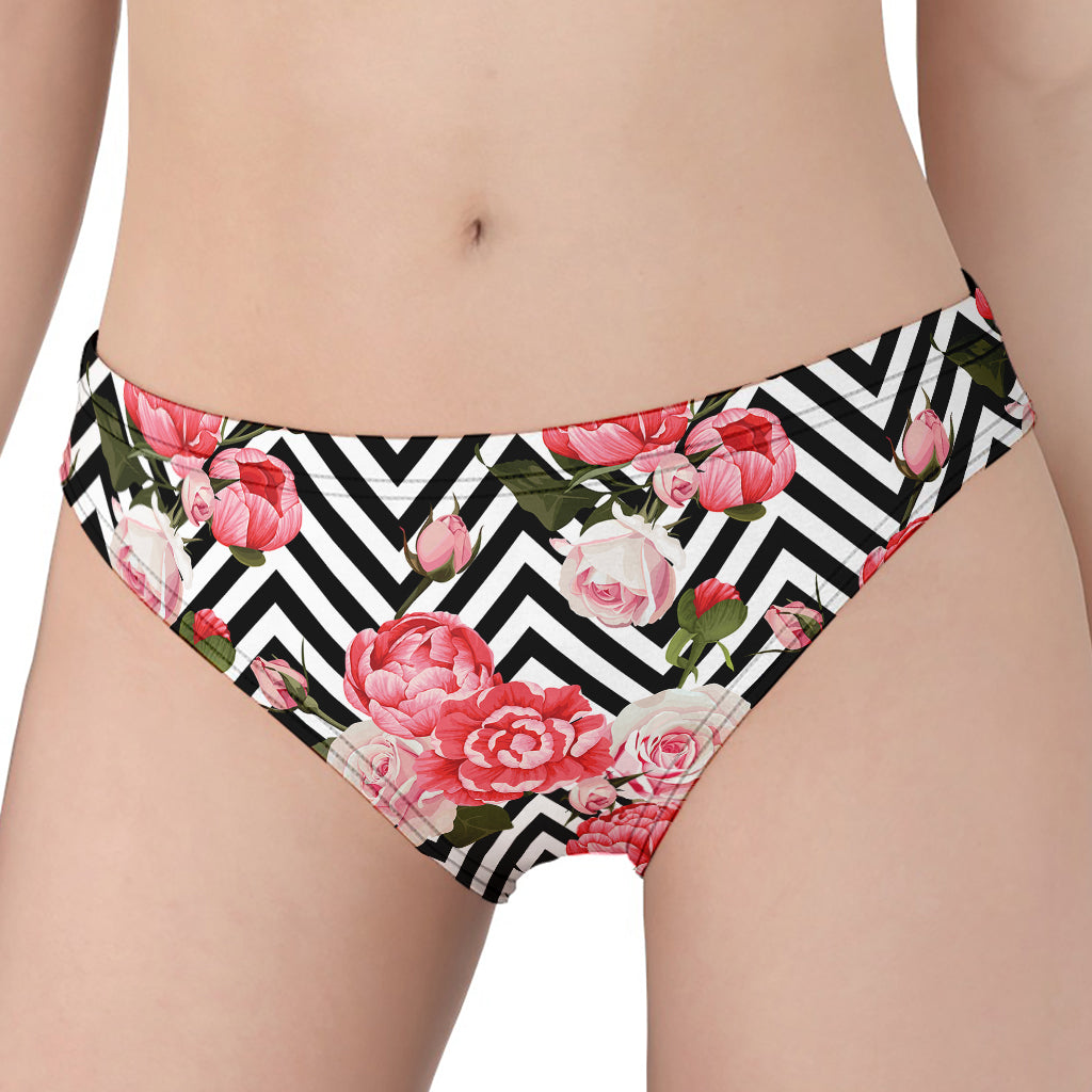 Zigzag Peony And Rose Pattern Print Women's Panties