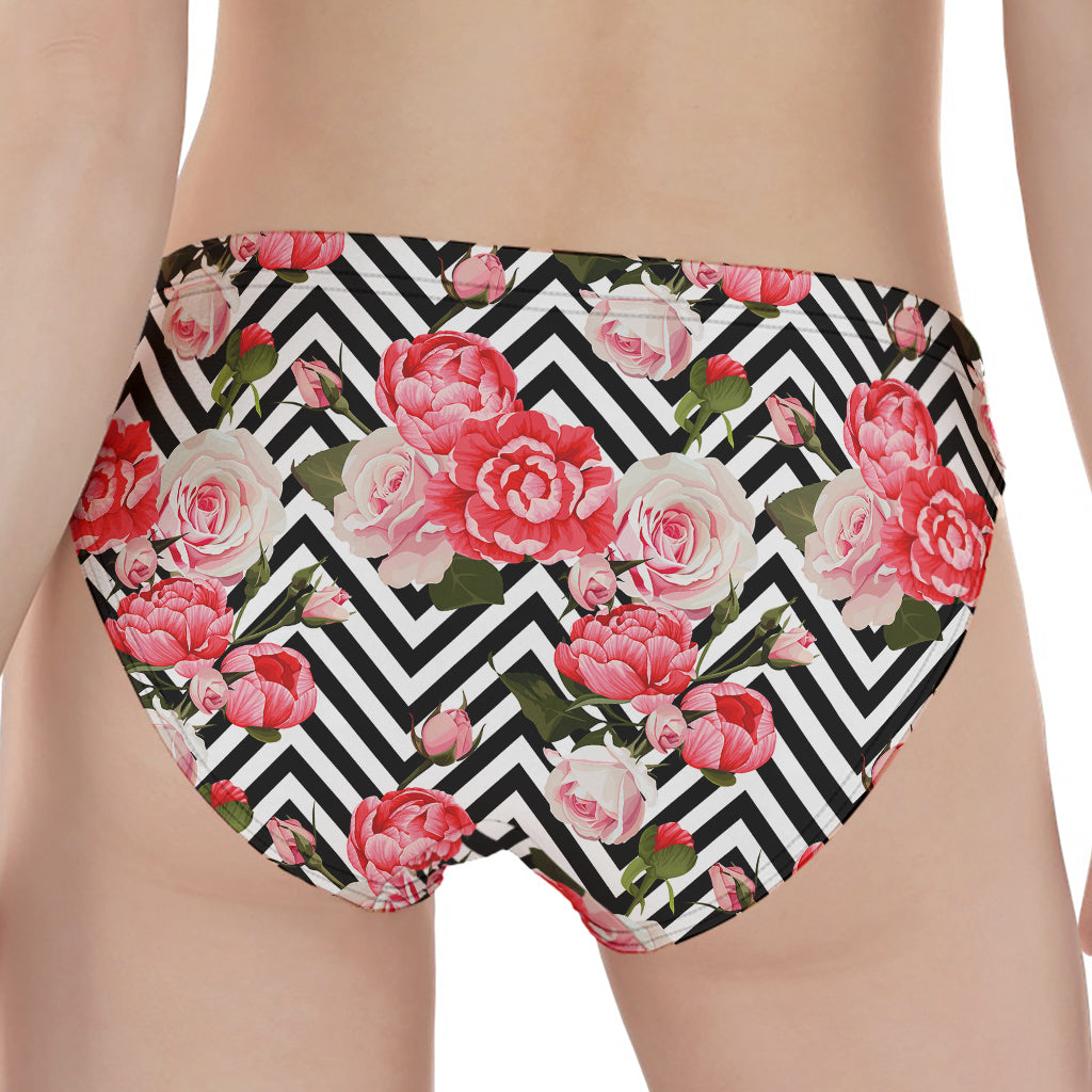 Zigzag Peony And Rose Pattern Print Women's Panties