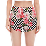 Zigzag Peony And Rose Pattern Print Women's Split Running Shorts