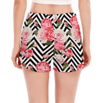 Zigzag Peony And Rose Pattern Print Women's Split Running Shorts