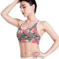 Zigzag Peony And Rose Pattern Print Women's Sports Bra