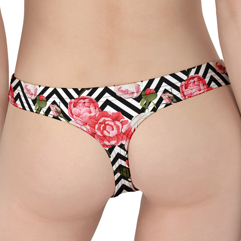 Zigzag Peony And Rose Pattern Print Women's Thong