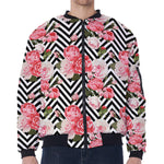 Zigzag Peony And Rose Pattern Print Zip Sleeve Bomber Jacket