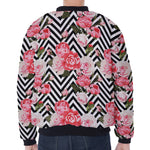 Zigzag Peony And Rose Pattern Print Zip Sleeve Bomber Jacket