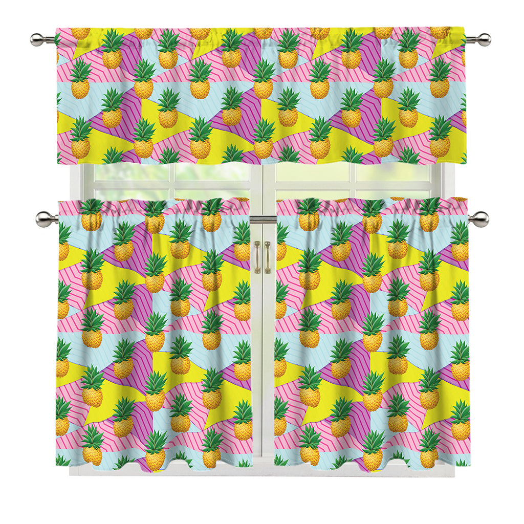 Zigzag Pineapple Pattern Print 3 Piece Kitchen Curtains