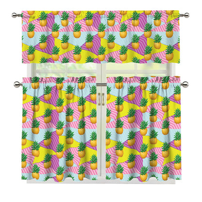 Zigzag Pineapple Pattern Print 3 Piece Kitchen Curtains