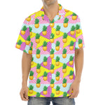 Zigzag Pineapple Pattern Print Aloha Shirt