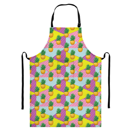 Zigzag Pineapple Pattern Print Bib Apron With Pocket