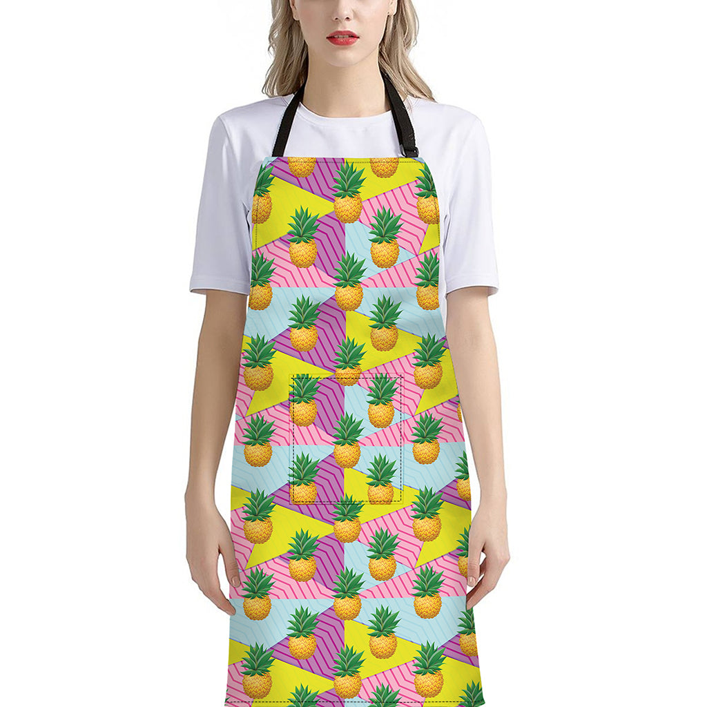 Zigzag Pineapple Pattern Print Bib Apron With Pocket