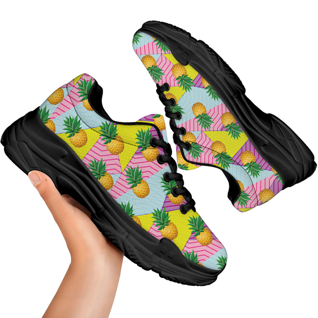 Zigzag Pineapple Pattern Print Black Chunky Shoes