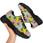 Zigzag Pineapple Pattern Print Black Chunky Shoes