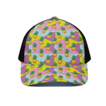 Zigzag Pineapple Pattern Print Black Mesh Trucker Cap