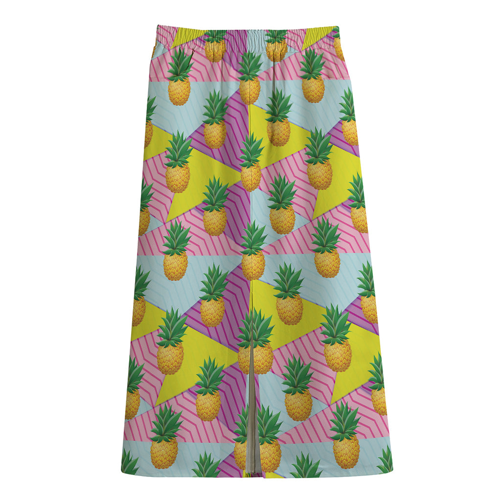 Zigzag Pineapple Pattern Print Cotton Front Slit Maxi Skirt
