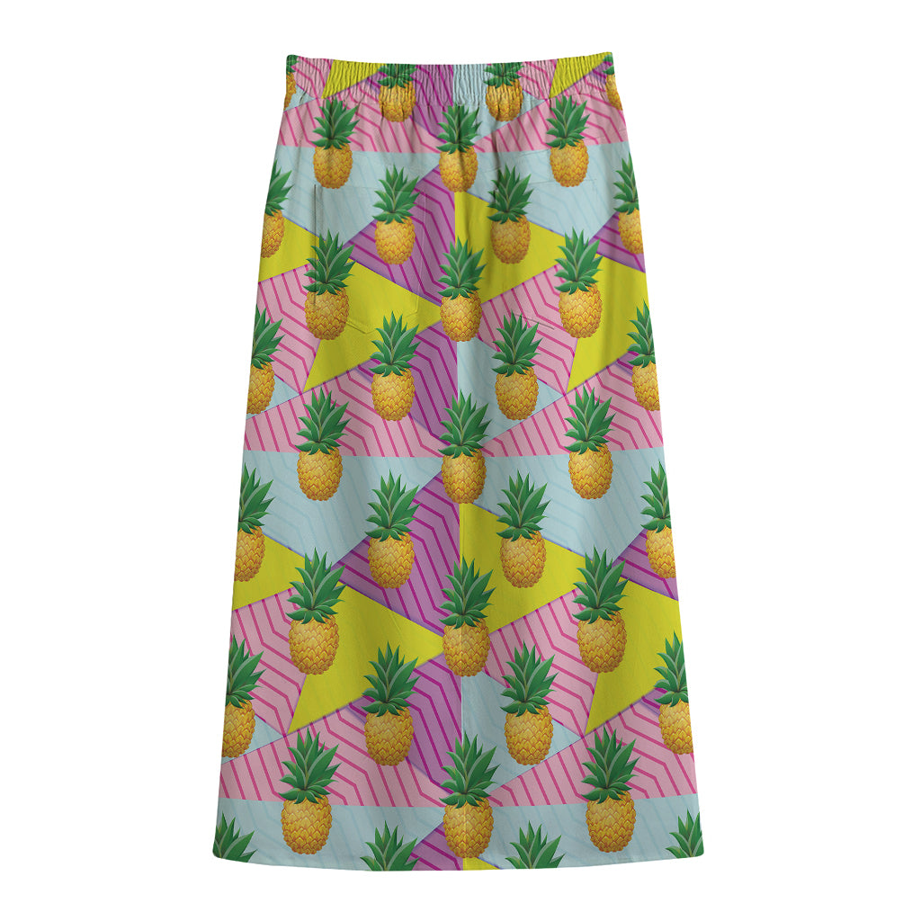 Zigzag Pineapple Pattern Print Cotton Front Slit Maxi Skirt