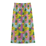Zigzag Pineapple Pattern Print Cotton Front Slit Maxi Skirt