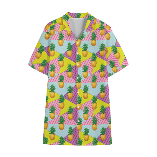 Zigzag Pineapple Pattern Print Cotton Hawaiian Shirt