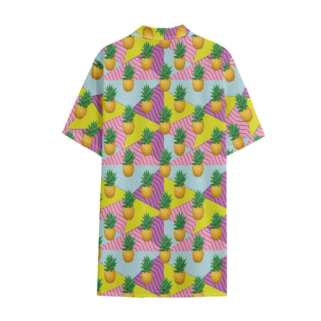 Zigzag Pineapple Pattern Print Cotton Hawaiian Shirt