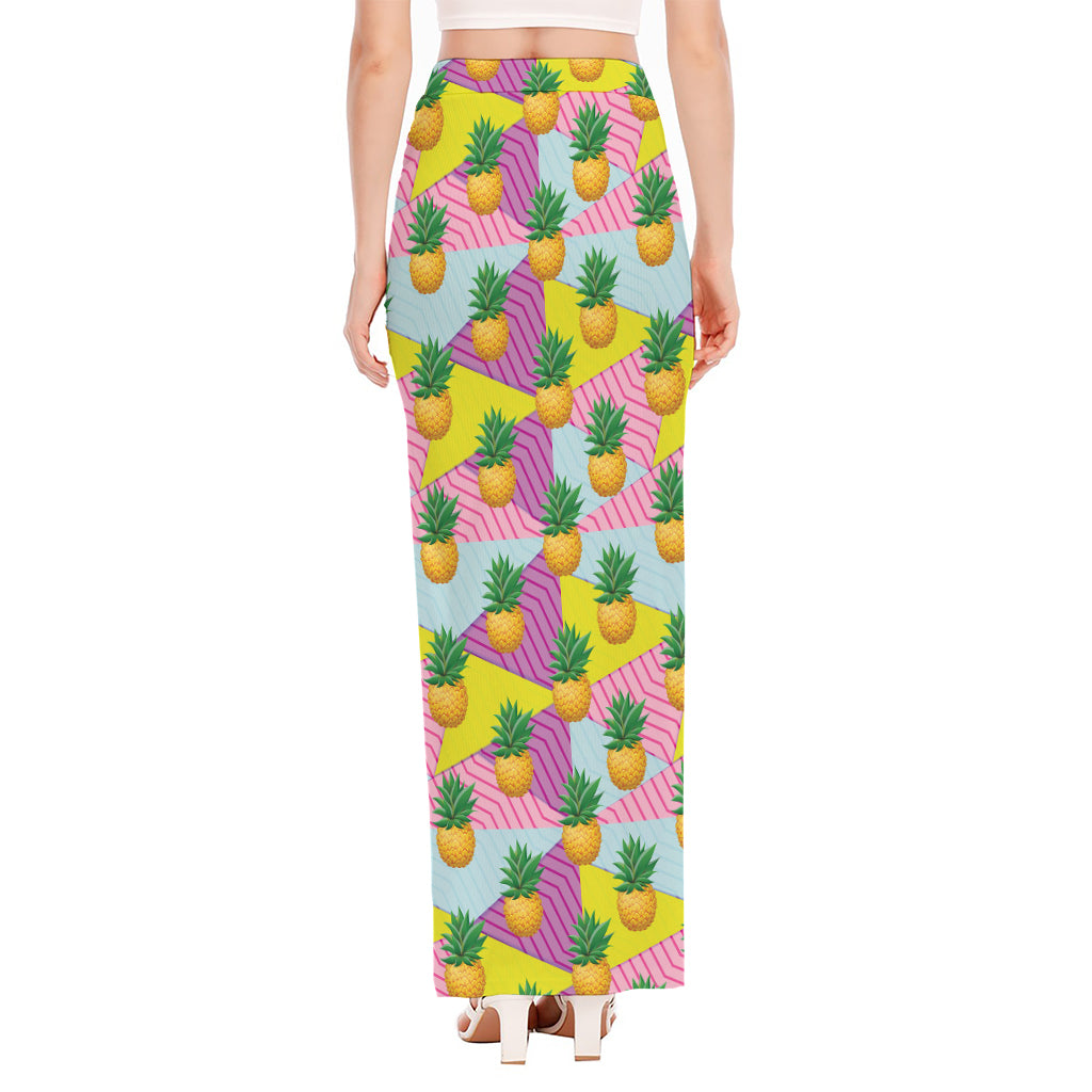 Zigzag Pineapple Pattern Print High Slit Maxi Skirt