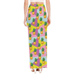 Zigzag Pineapple Pattern Print High Slit Maxi Skirt