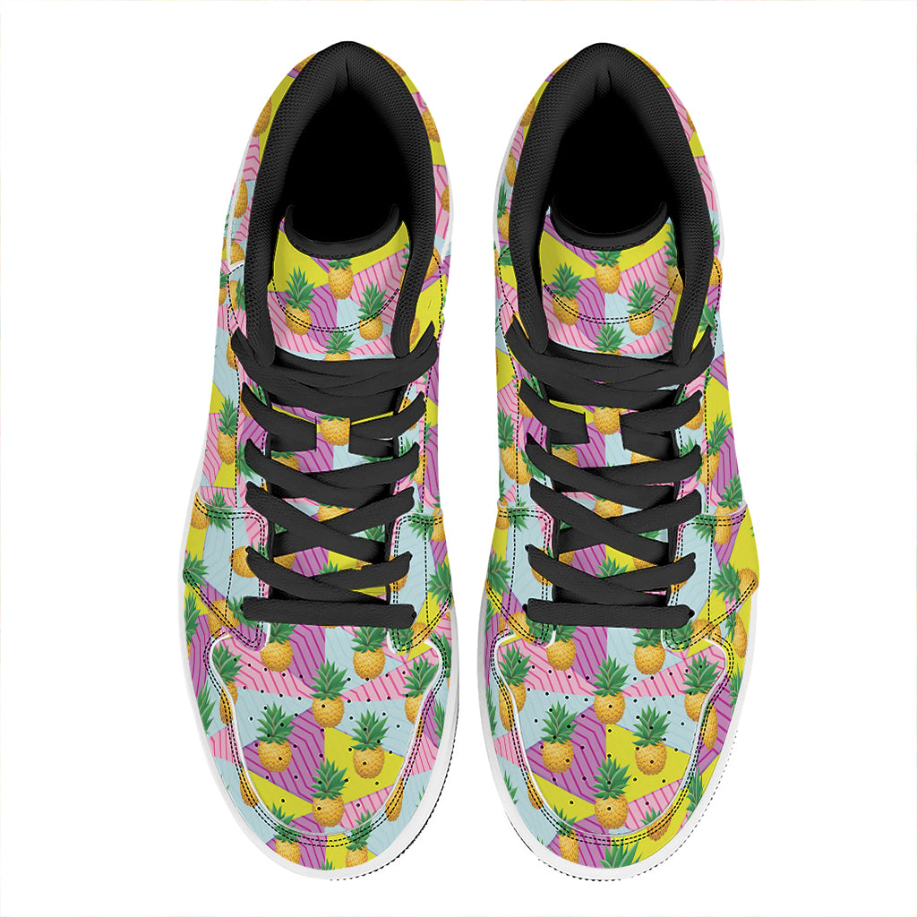Zigzag Pineapple Pattern Print High Top Leather Sneakers