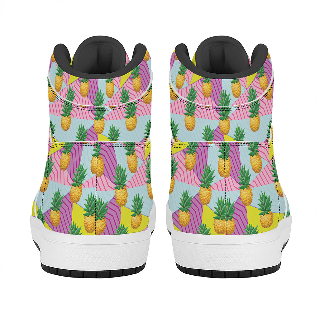 Zigzag Pineapple Pattern Print High Top Leather Sneakers