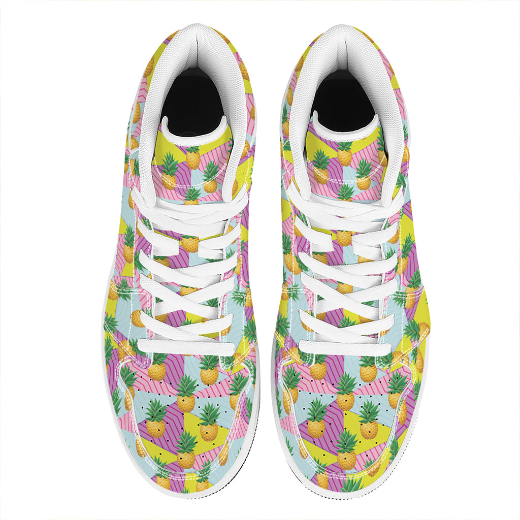 Zigzag Pineapple Pattern Print High Top Leather Sneakers
