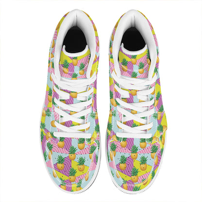 Zigzag Pineapple Pattern Print High Top Leather Sneakers