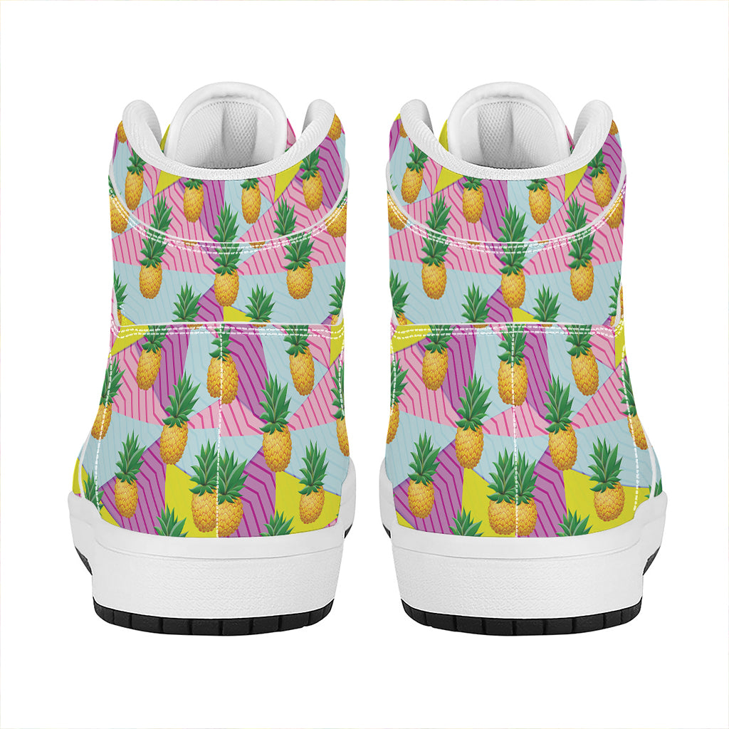Zigzag Pineapple Pattern Print High Top Leather Sneakers