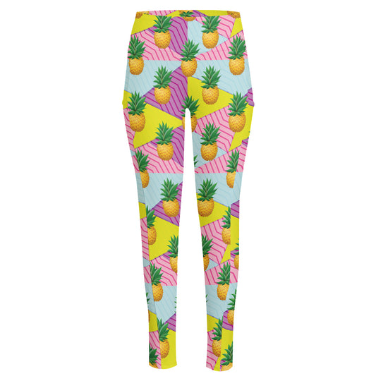 Zigzag Pineapple Pattern Print High-Waisted Pocket Leggings