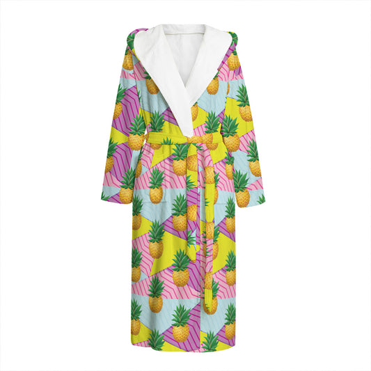Zigzag Pineapple Pattern Print Hooded Bathrobe