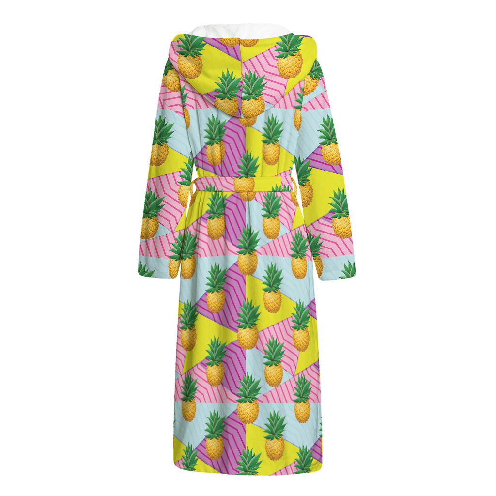 Zigzag Pineapple Pattern Print Hooded Bathrobe