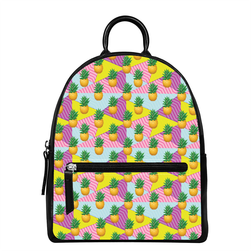 Zigzag Pineapple Pattern Print Leather Backpack