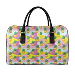 Zigzag Pineapple Pattern Print Leather Duffle Bag