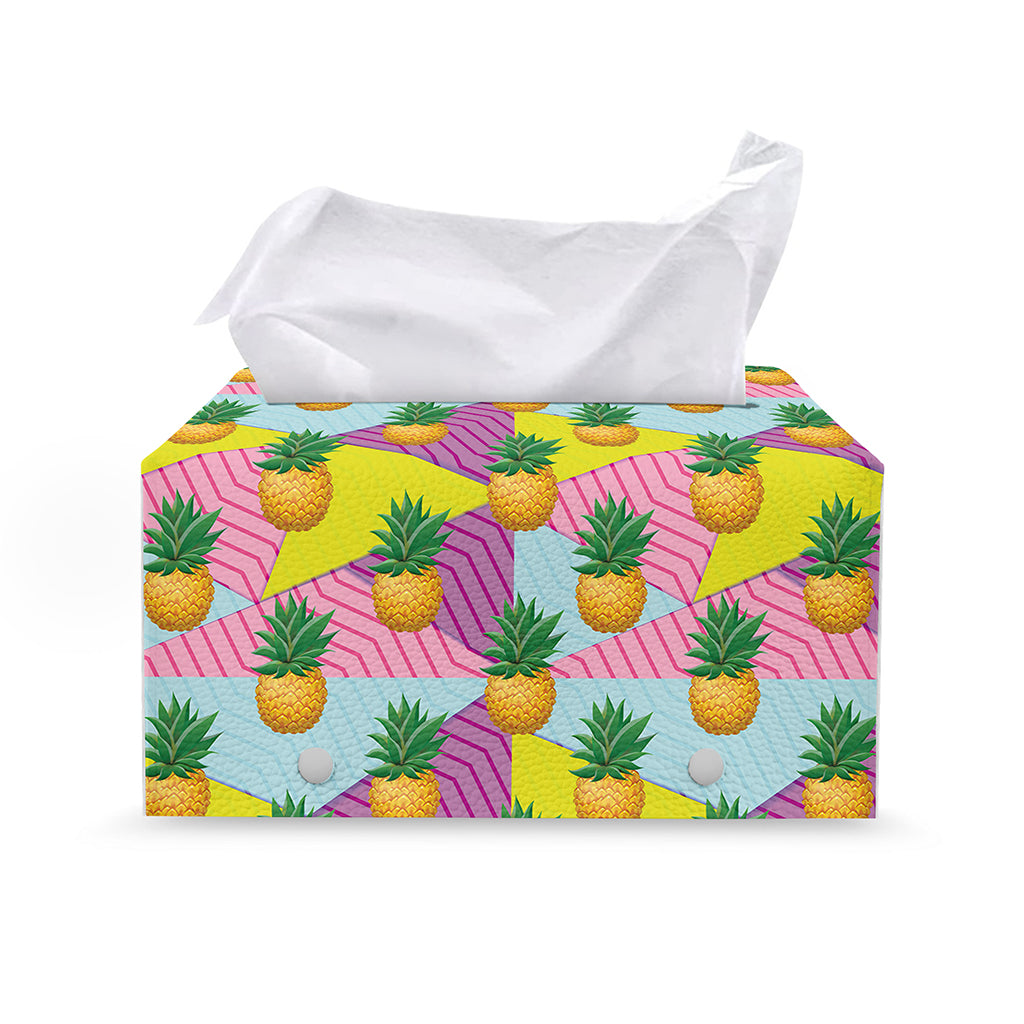 Zigzag Pineapple Pattern Print Leather Tissue Box Cover