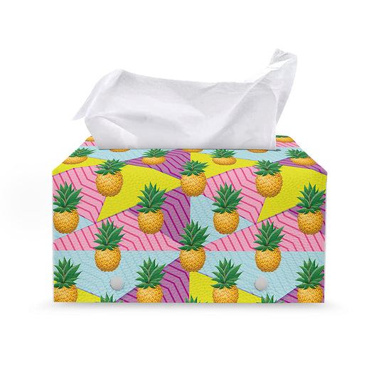 Zigzag Pineapple Pattern Print Leather Tissue Box Cover