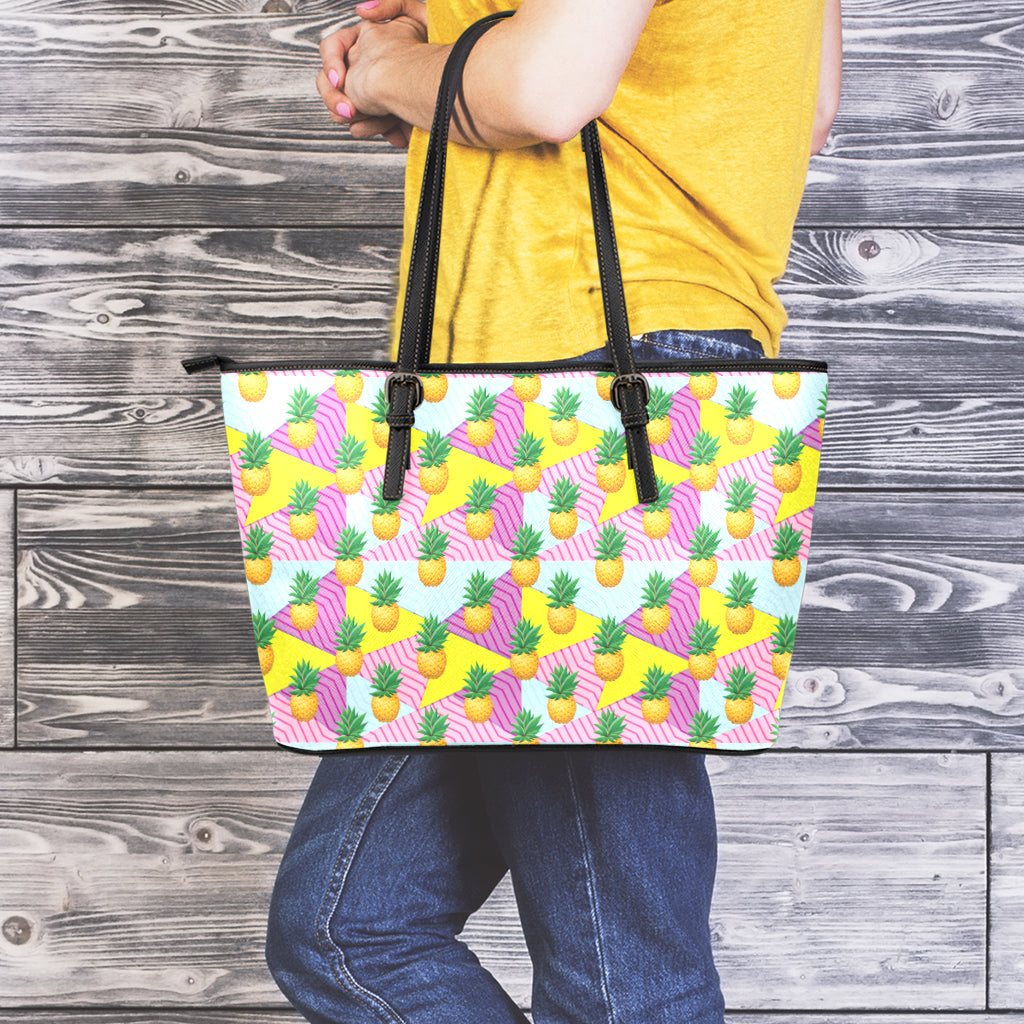 Zigzag Pineapple Pattern Print Leather Tote Bag